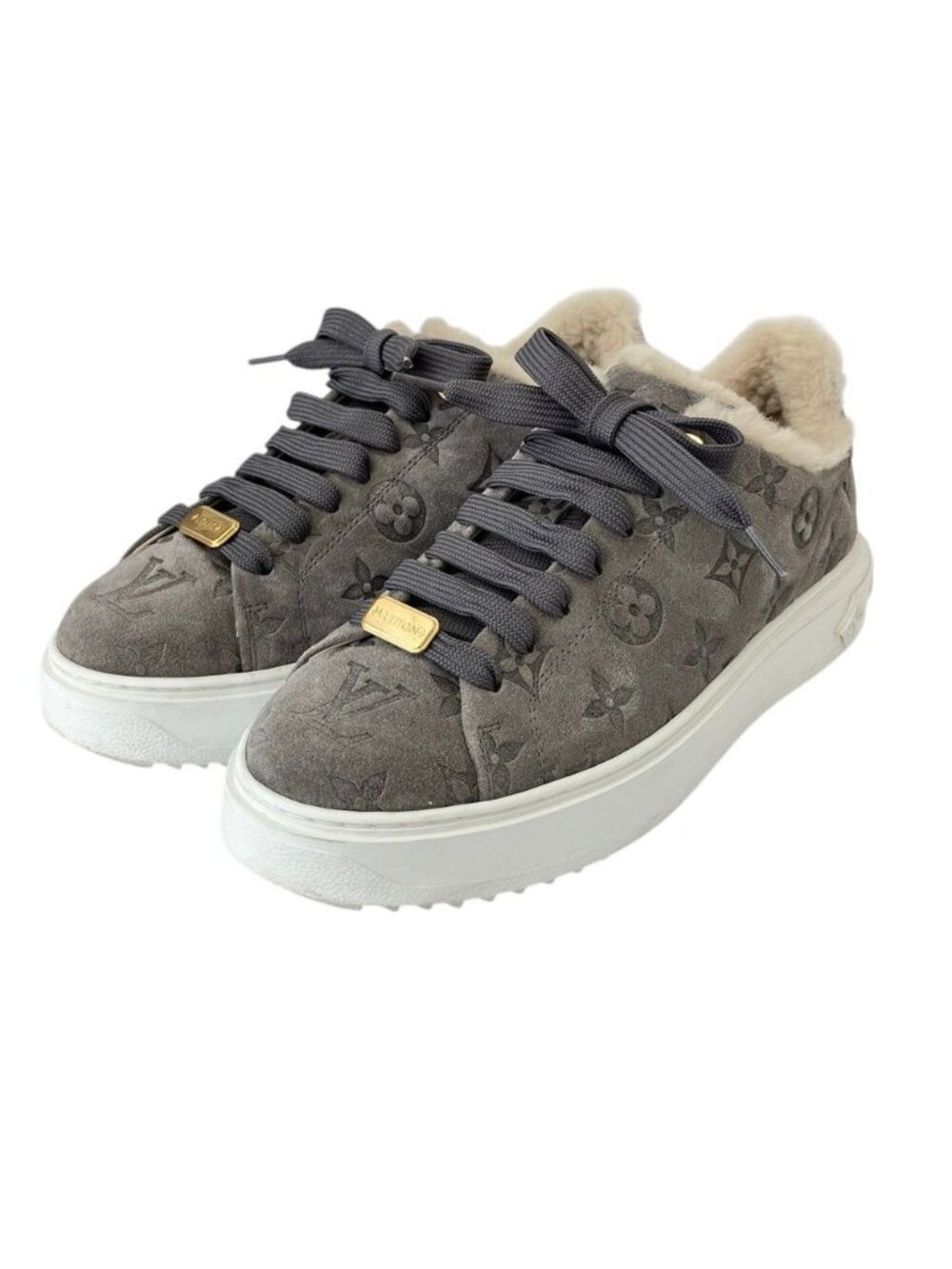 Louis Vuitton Timeout Line Monogram Shearling Sneakers Gray